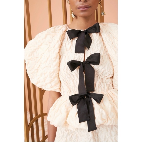 Ulla Johnson Off-White Peplum Puff-Sleeve Babette Top - Picture 3 of 8